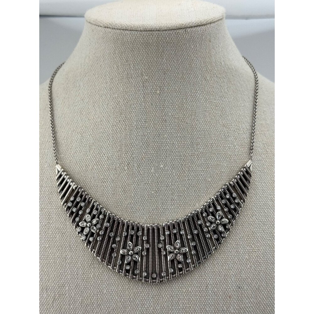 Brighton American Beauty Crystal Flower Silver Tone‎ Necklace